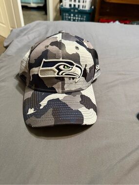 NFL Seahawks Black Gray Camo Hat with Embroidered NFL Crest